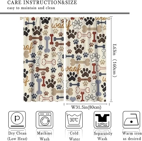 Miniatura 38 de Cortinas opacas con estampado de patas de perro, estampado de patas de perro y huesos, tratamiento de ventana, cortinas con aislamiento térmico