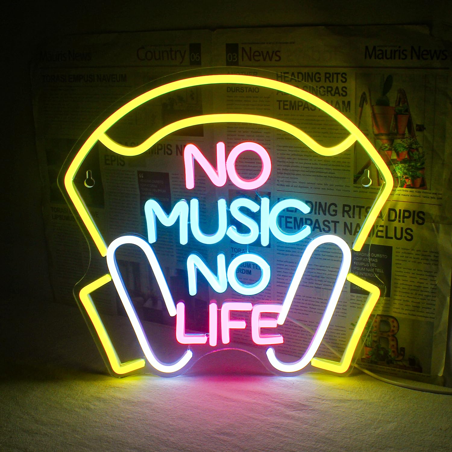 Horseneon Music Neon Signs for Wall Decor, No Music No Life Neon 