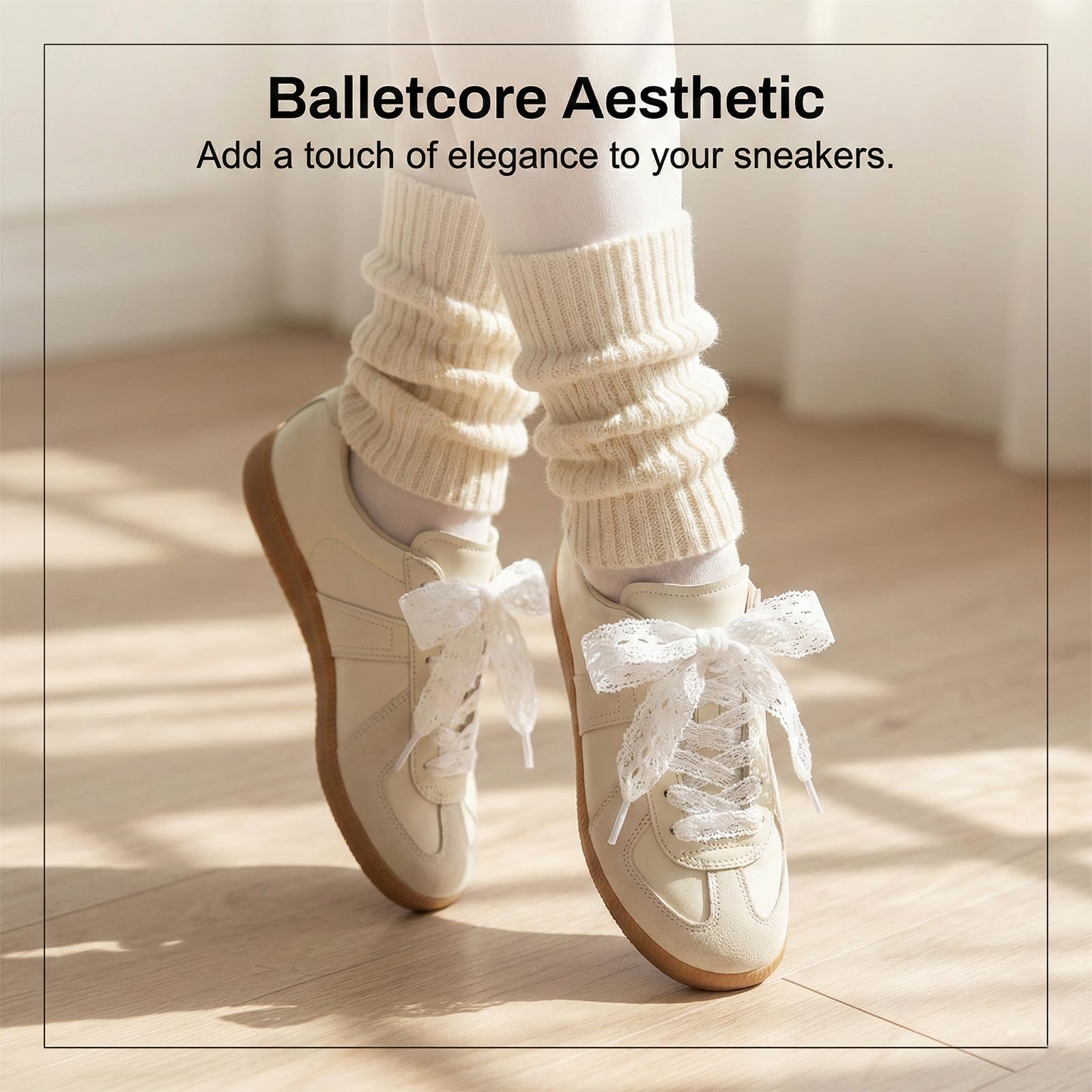 2 paia di Stringhe per Scarpe, Lacci e Stringhe Sportivi Piatti, Lacci in Pizzo, Stile Balletto, Lacci in Pizzo Elastici, Carino Stile Femminile, Lacci per Scarpe da Donna con Fiore Piatto e Pizzo - 3