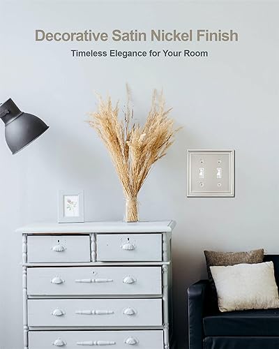 Miniatura 4 de Paquete de 2 placas de pared de palanca doble, cubierta de interruptor de luz de níquel satinado, cubiertas de interruptor de metal, placa de pared,