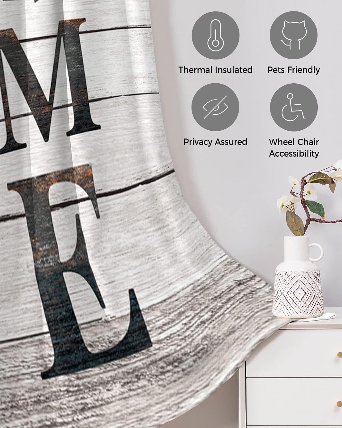 BEMIGO 100% Blackout Door Curtains, Rustic Windmill Wood Soundproof Thermal Insulating Privacy Curtains & Drapes for Doorway Temporary Door Alternative Accordion Door 42" W x 84" L (1 Panel)