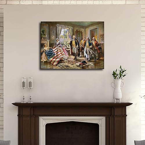 Miniatura 4 de George Washington con Betsy Ross - Póster de diseño de la primera bandera estadounidense de historia de Estados Unidos, impresión de pintura en