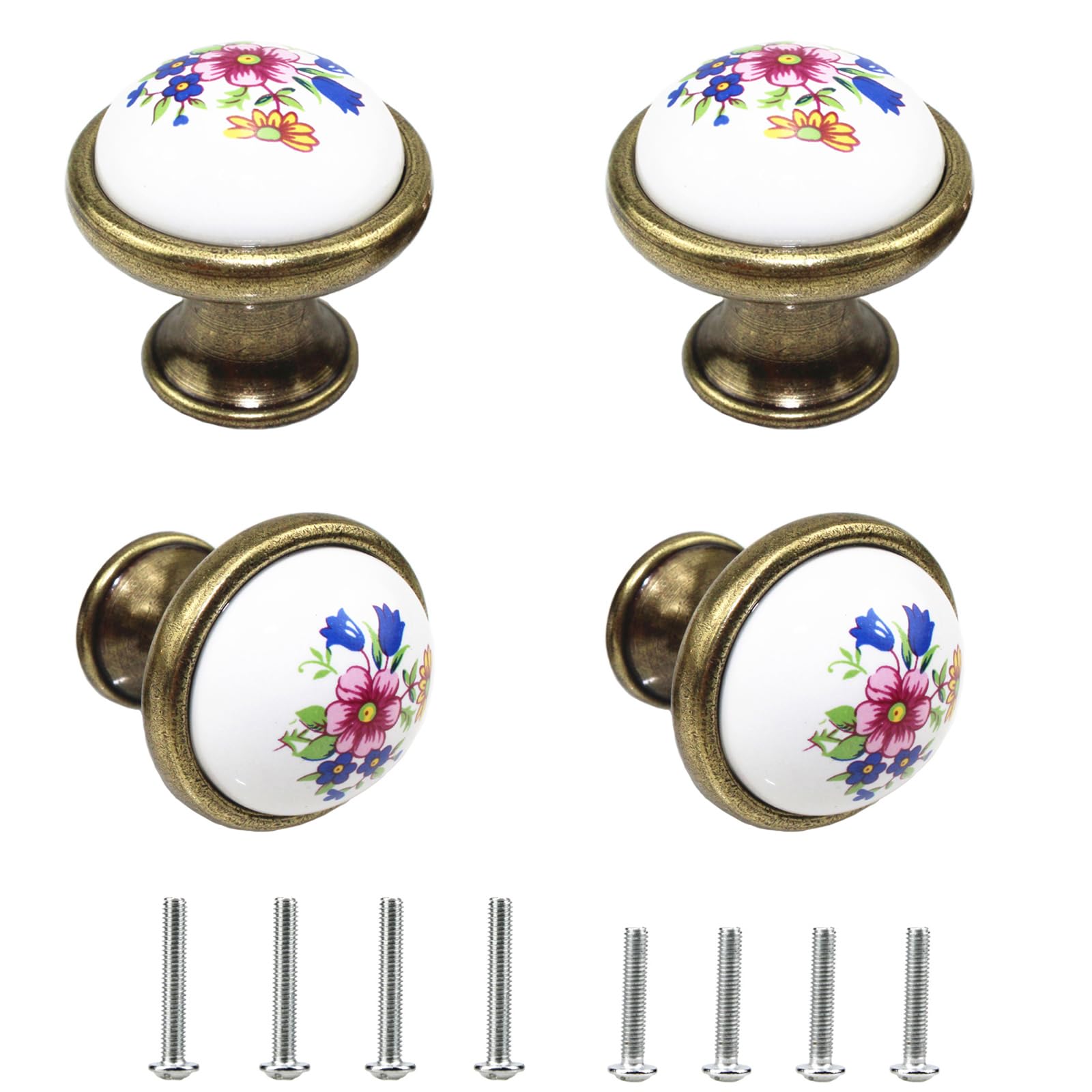 4Pcs Vintage Round Cabinet Knobs Ceramic Knob for Kitchen Cupboard Cabinet Drawer Knob Pulls Handle