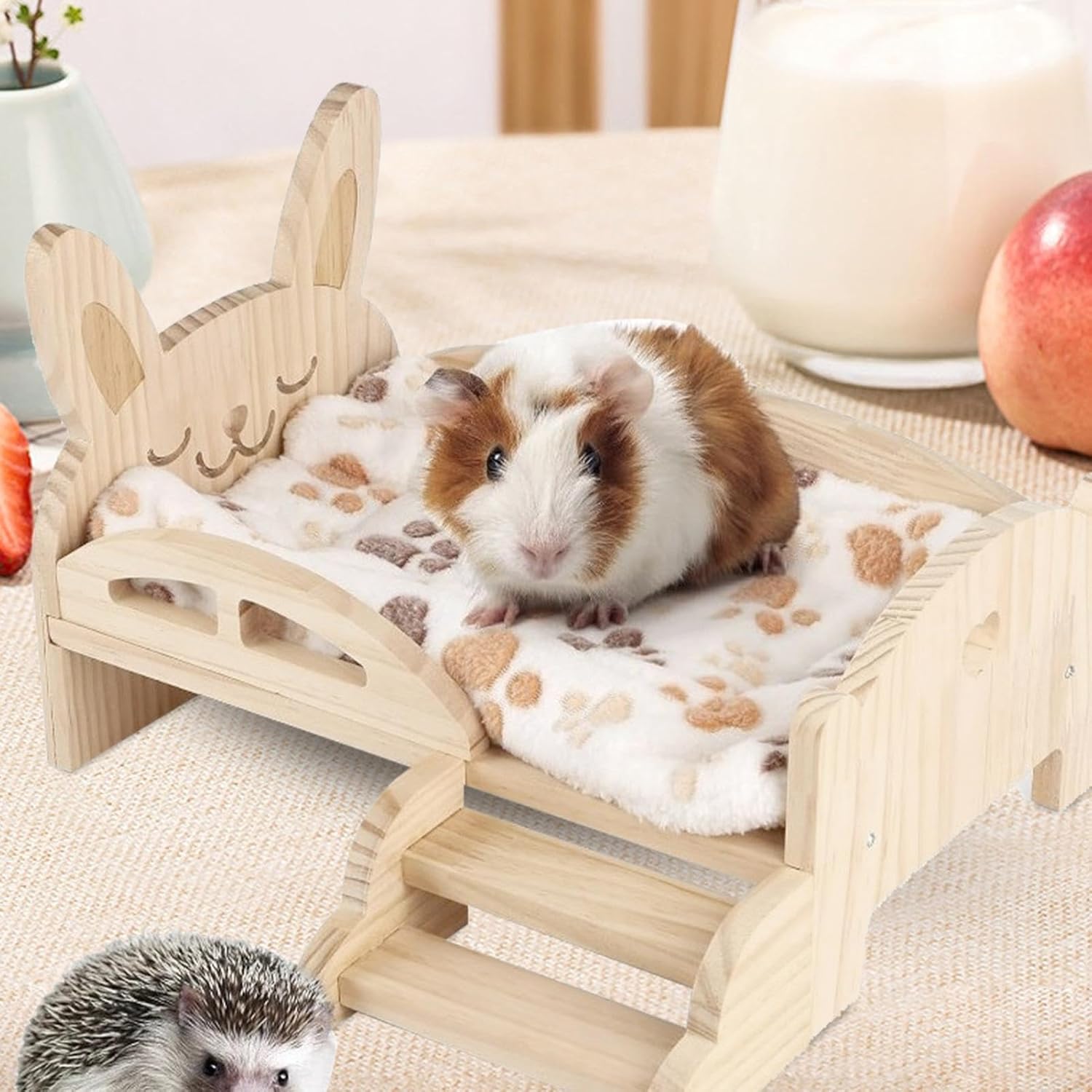 Wooden Pet Bed, Small Animal Bed | Bunny Sleeping Habitat with Stairs | Hamster Bed, Chinchilla for Bunnies, Chinchillas, Hamster, Ferret, Kitten