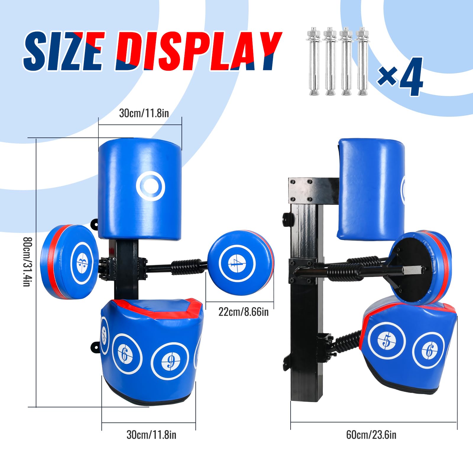 INNOLIFE Multi-Point Sparring EVA Speed Boxing Target Practice Target Columns Rebound Shock Absorption Speed Bar Wall Heavy-Duty Punching Bags Human Battle Target Red Blue