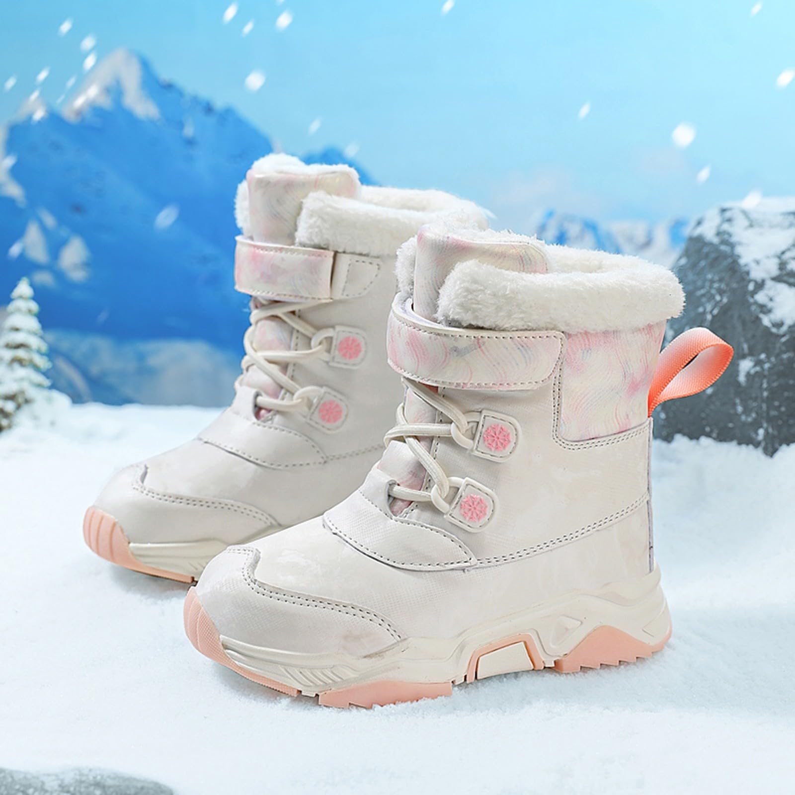 Generisch Bottes de neige avec semelle épaisse, doublure en peluche, chaussures d'extérieur chaudes pour bottes d'hiver antidérapantes avec rembourrage renforcé