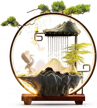 Luxury Feng Shui Zen Tabletop Fountain with Mist and LED Light
