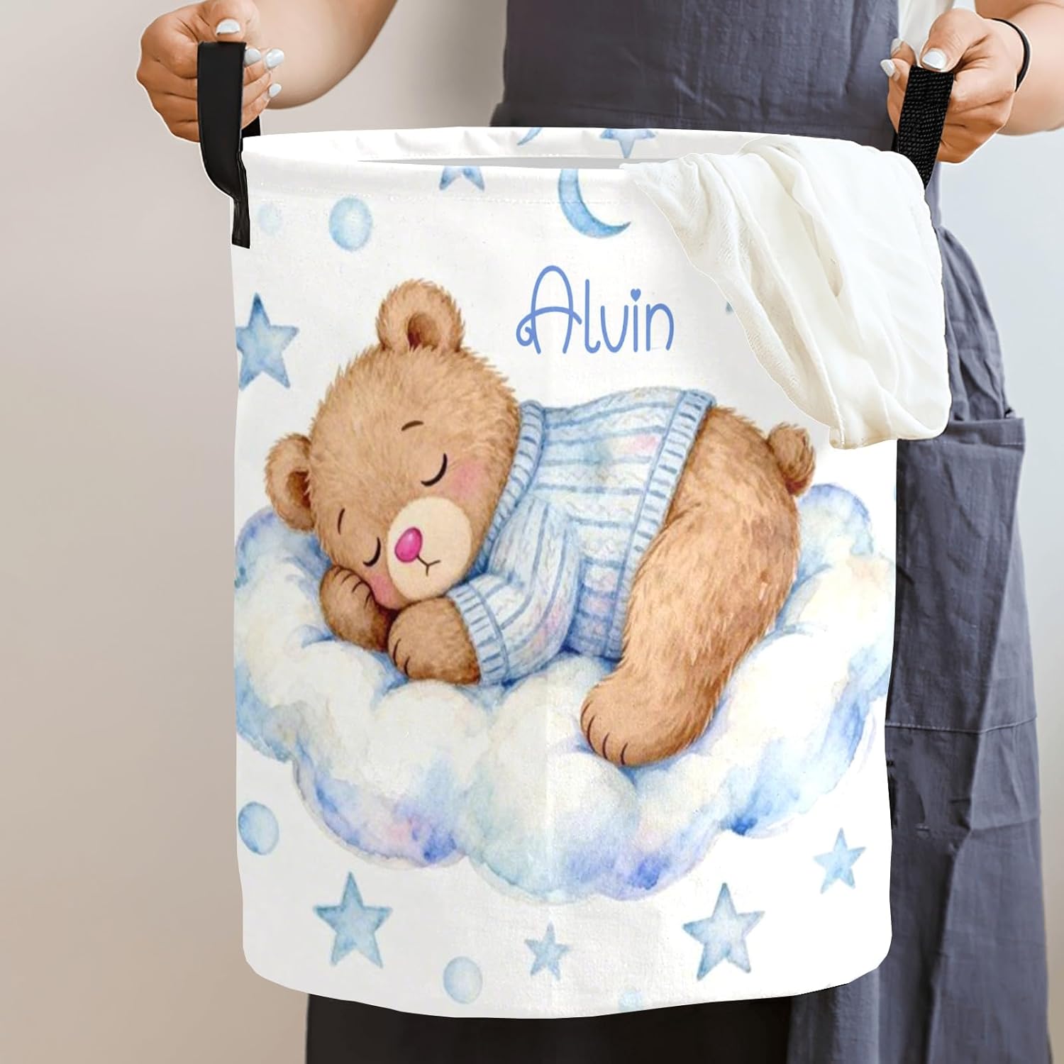 Cute Teddy Bear Sweet Dream Storage Bin, Waterproof Oxford Fabric Clothes Basket Organizer for Laundry Hamper,Toy Bins,Gift Baskets, Bedroom, Clothes,Baby Nursery
