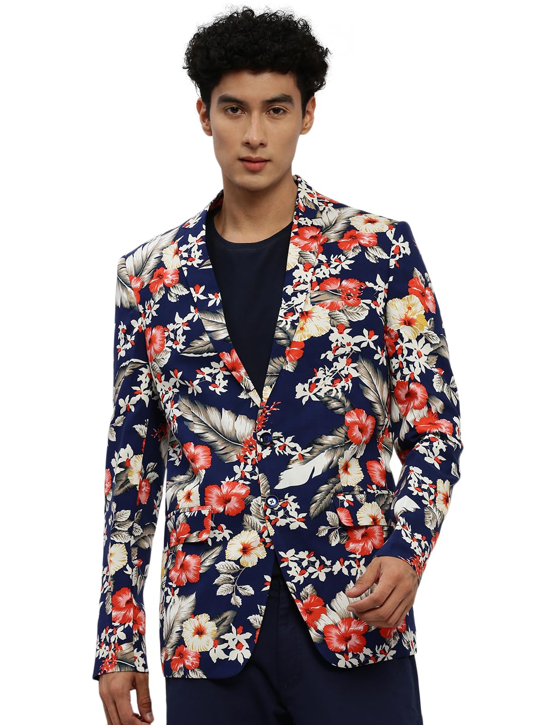 SHOWOFF Men's Notched Lapel Navy Blue Single-Breasted Slim Fit Blazer-SOBLZ-84-3_NavyBlue-image-34