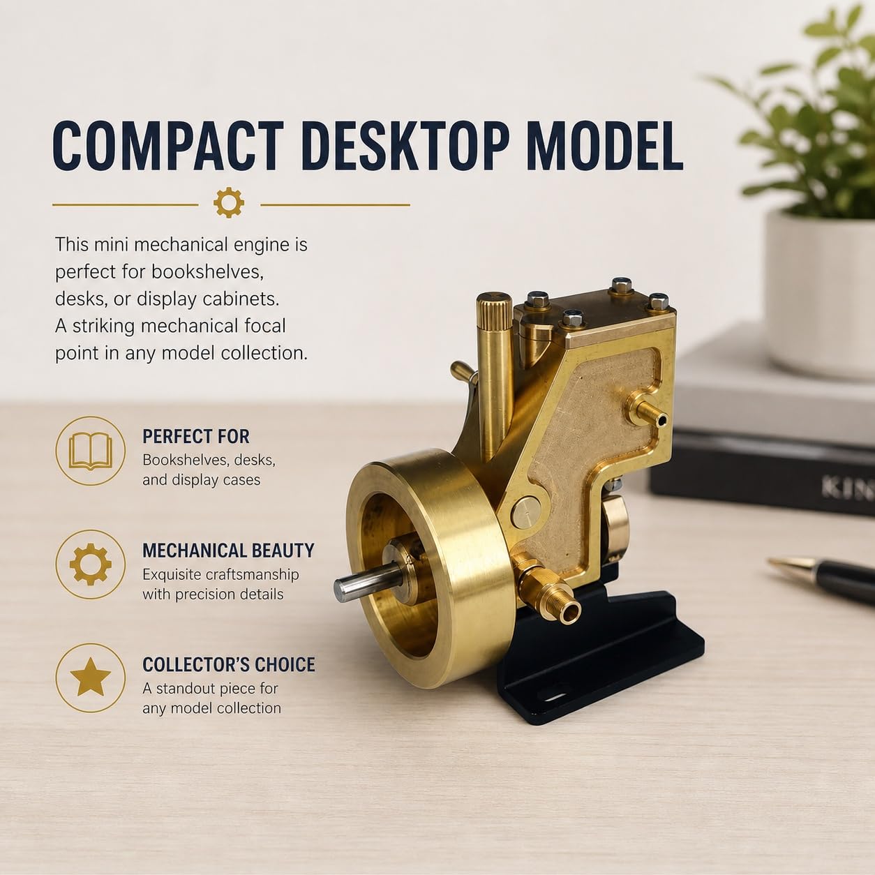 Modelo Motor Vapor Monocilindro, Válvula Manual De Vapor | Mini Motor Vapor De Latón, Estructura Mecanizada Con Precisión, Ensamblaje De Latón, Para Exhibición Y Demostración