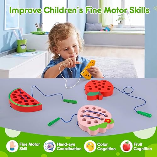 Miniatura 4 de NAODONGLI 4 juguetes de madera, juguetes de cordones para niños pequeños de 3 a 5 años, actividades de avión para niños pequeños, juguetes de viaje