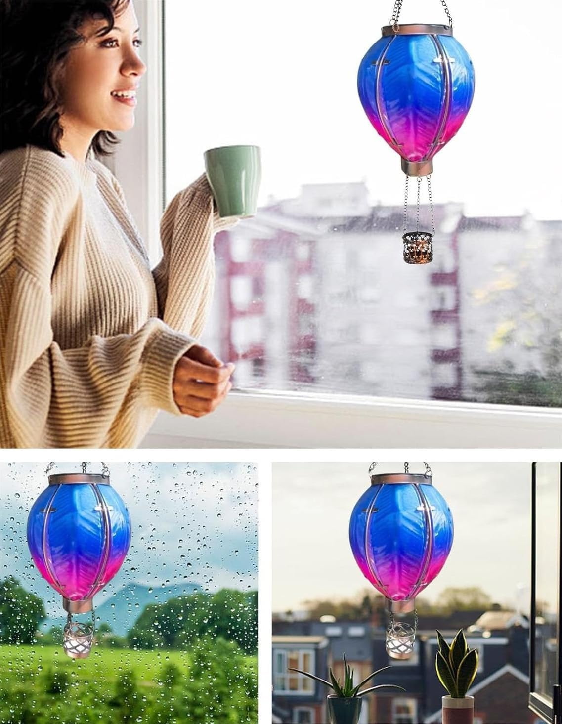 Solar Hot Air Globe Lantern, Outdoor Garden Ornaments, Solar Hot Air Globe Lantern, Waterproof Light with Flickering Candle Holder for Hanging on Flame