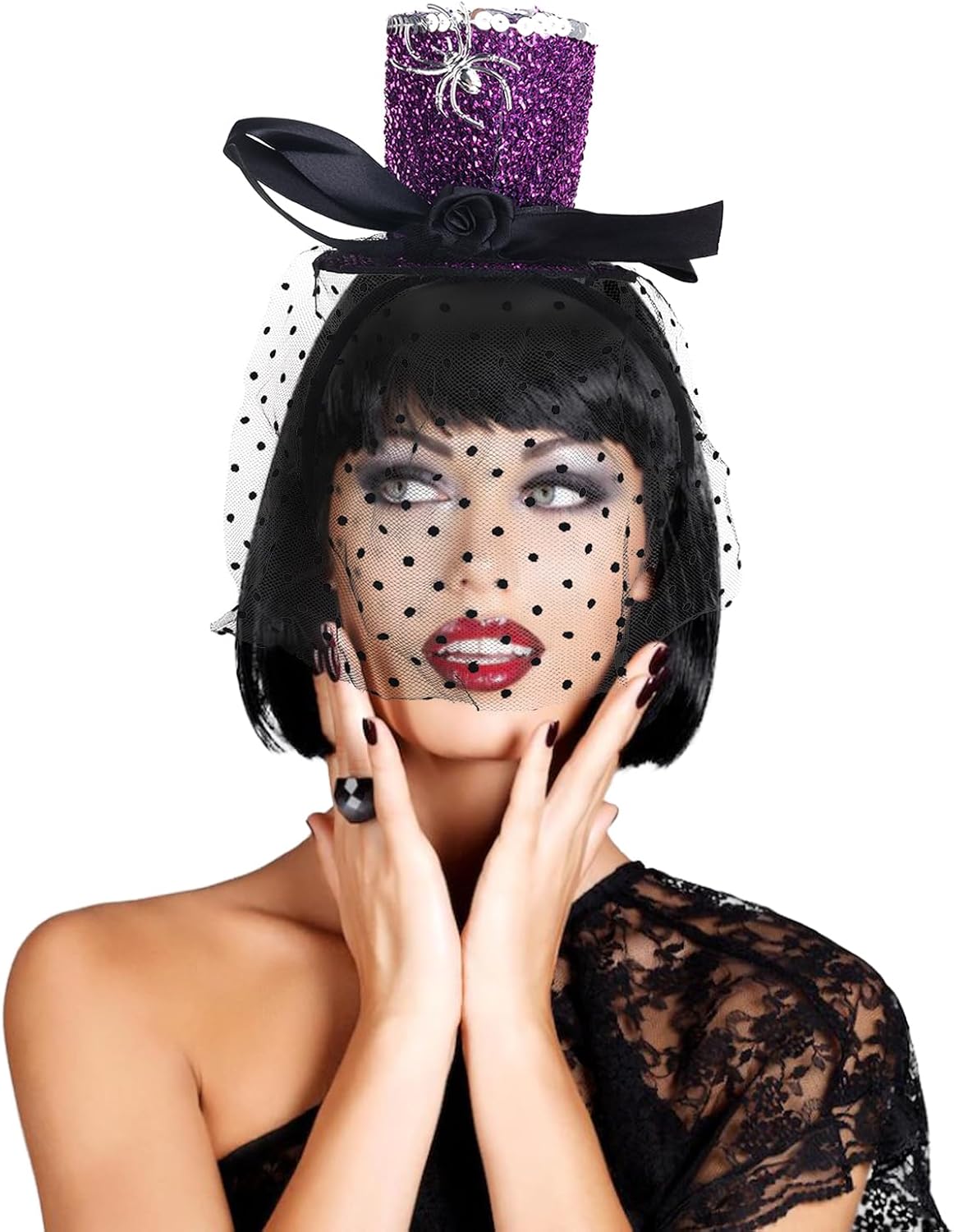 PTYQU Halloween Headband, Puple and Glitter Witch Hat