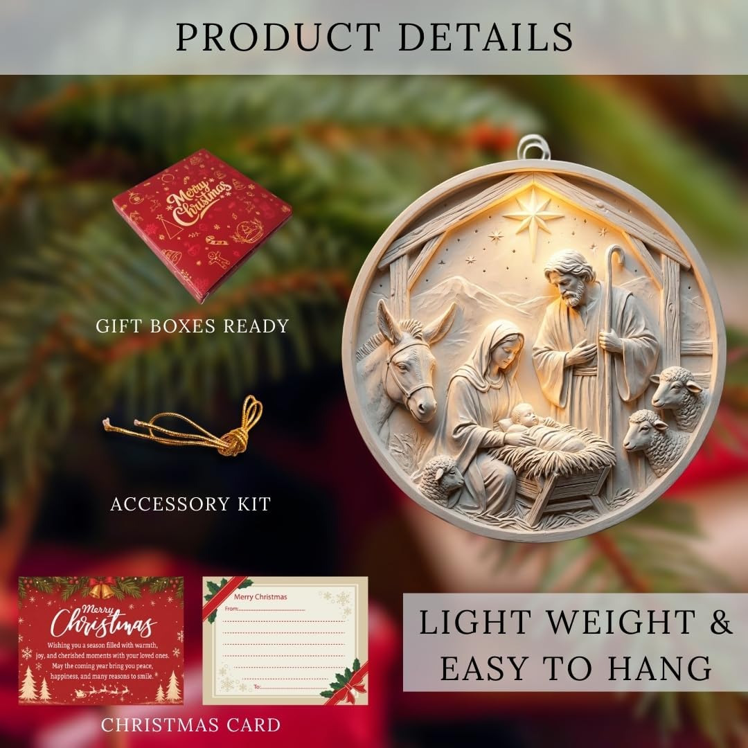 Christmas Nativity Ornament – Holy Family Manger Scene with Bethlehem Star – Christian Christmas Ornament for Tree, Birth of Jesus Décor (KAT - ANA - Nativity Sheep Ornament) - Image 2