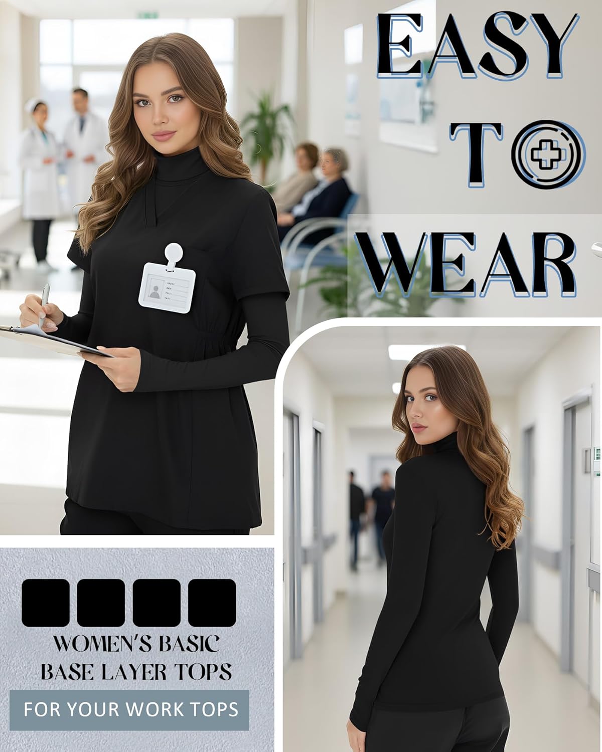 4 Pack Women's Underscrub Shirts Long Sleeve Mock Turtleneck Slim Fit Scrub Basic Undershirt Tees Tops for Nurse - Image 4