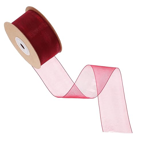 NOLITOY 38mm Sheer Organza Ribbon Roll 20 Meters Wine Red for Wrapping DIY Bows Floral Crafts Hair Decorations