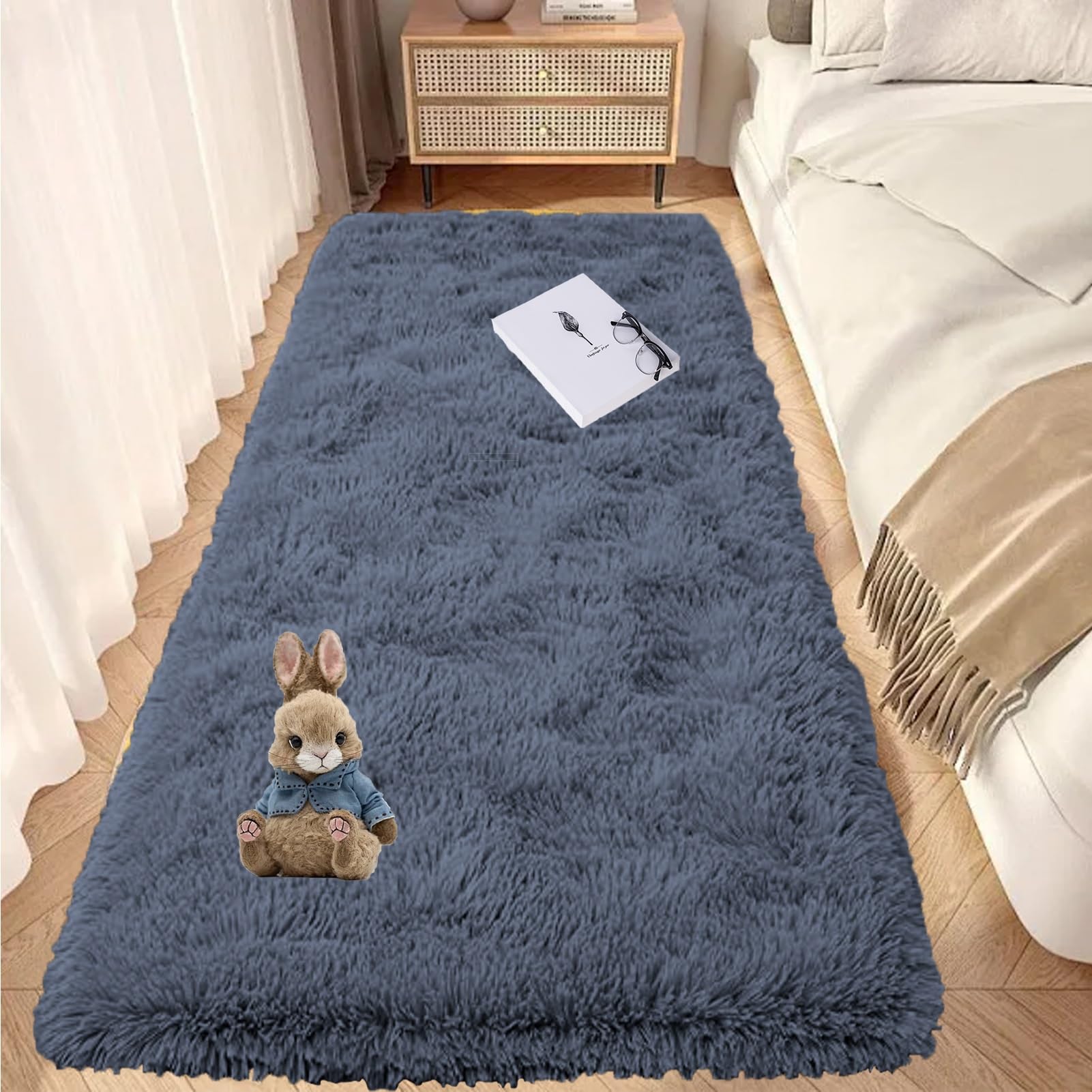 Tapis shaggy 60x240 cm gris aspect fourrure moderne pour couloir et salon
