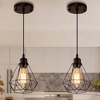 COTTAGE LIFE Black Pendant Light Fixtures 2 Pack, Farmhouse Industrial M...