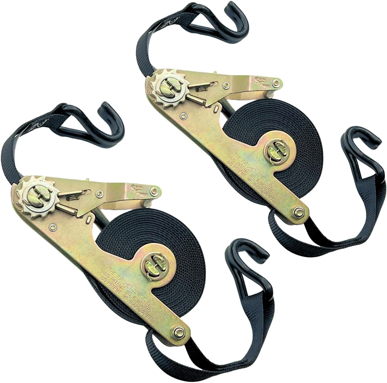 1 Inch Self Contained Ratchet Strap Assembly with Wire Hooks Trucking Securement Cargo Control 16 Foot Length Spin Free (2)