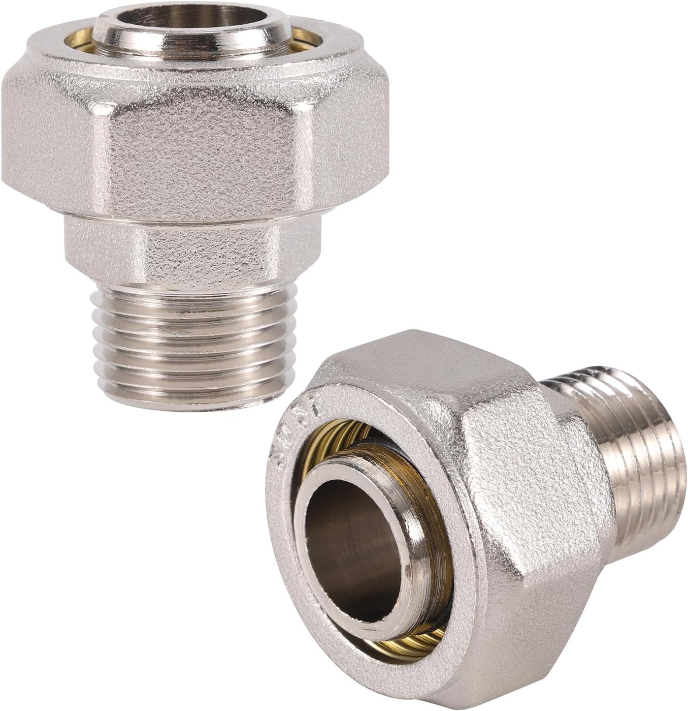 2pcs 3/4" Straight Air Pipe Fittings, Brass-Nickel Plated Rapid Gas Line Fittings 3/4" x 1/2" Male Threads Adapter Fitting for Compressed Air Piping System Accessories
