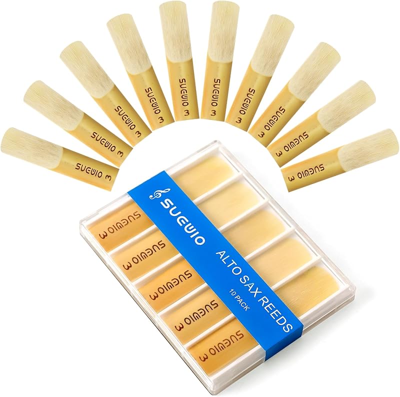 SUEWIO Alto Saxophone Reeds 10 Pack, Strength 3.0, Traditional Alto Sax Reeds with Portable Case, Thinner Reed Tip & Unfiled Cut Design, Reeds for Experienced Alto Saxophone Players