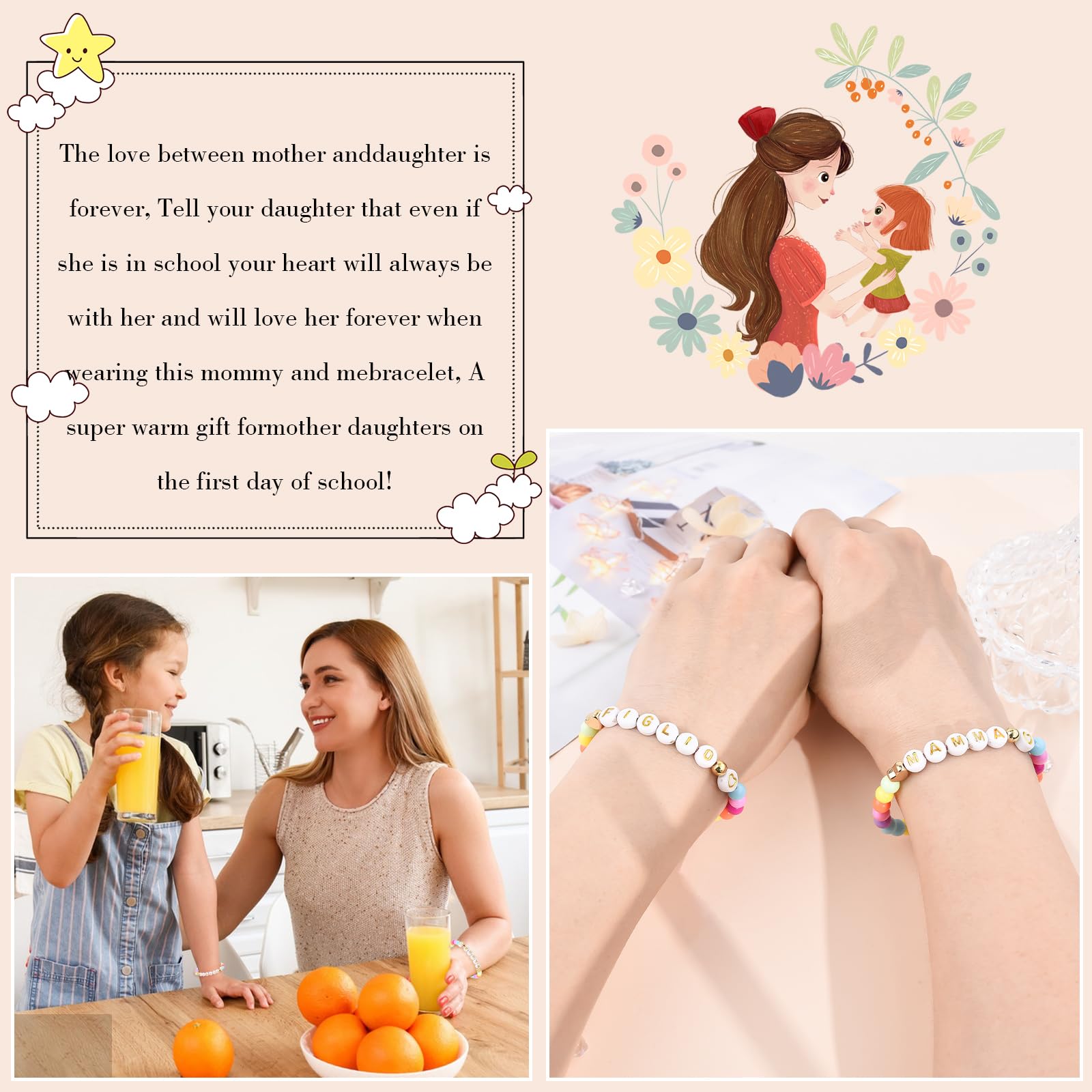 BOCHOI Bracciale Madre Figlia Braccial Ragazze Regalo per la Scuola Regali per il Primo Giorno di Scuola Ritorno a scuola Braccialetto con Regalo di Compleanno per Ragazze