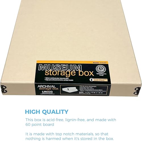 Vista 293 de Lineco, Caja de almacenamiento de archivos de museo de color tostado de 9 x 12 pulgadas, diseño frontal caído. Sin ácidos con borde de metal.