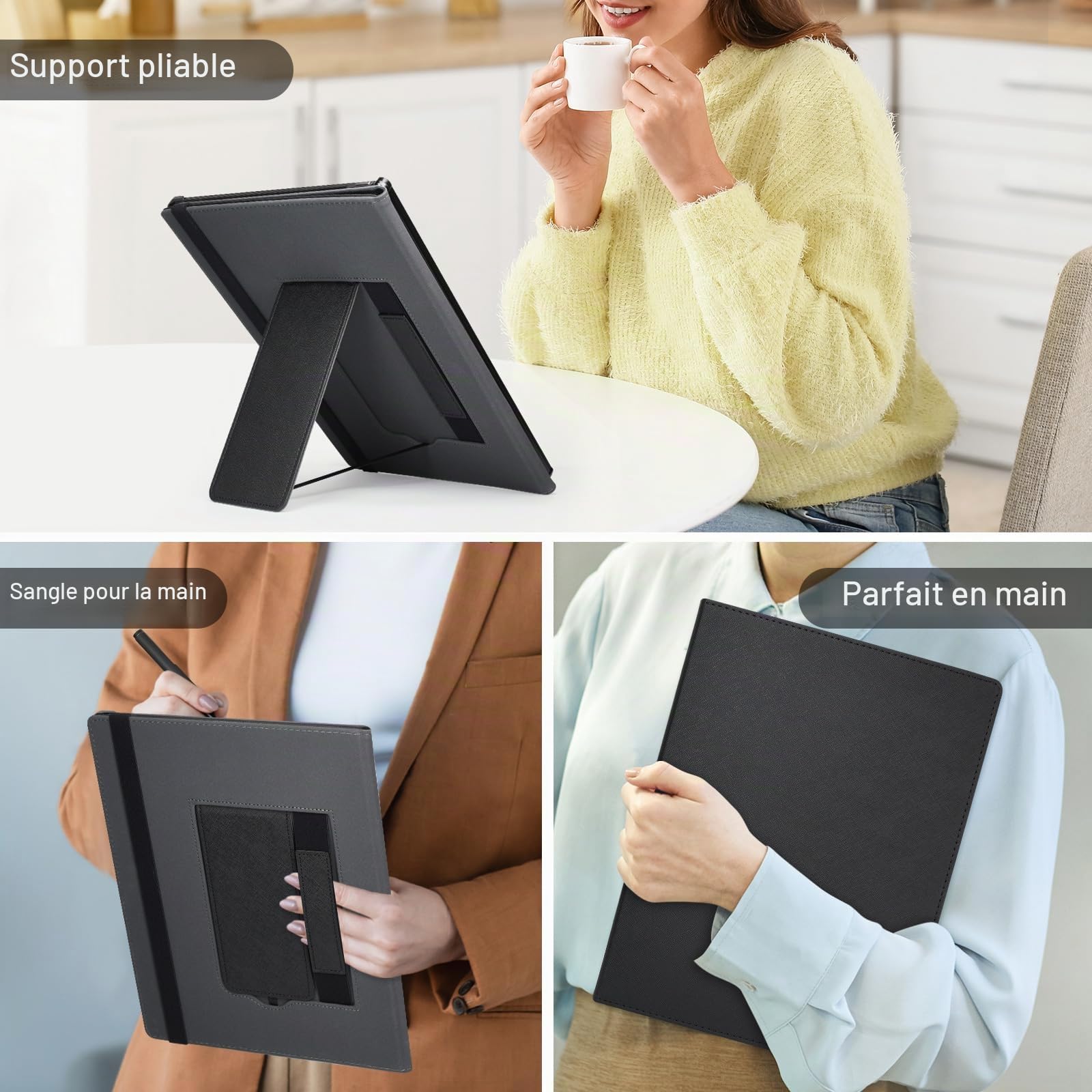 Caweet Étui avec Support pour Remarkable Paper Pro 11,8" 2024, Coque arrière Rigide de Protection avec Fonction Veille/réveil Automatique avec Porte-Stylo et dragonne, Noir