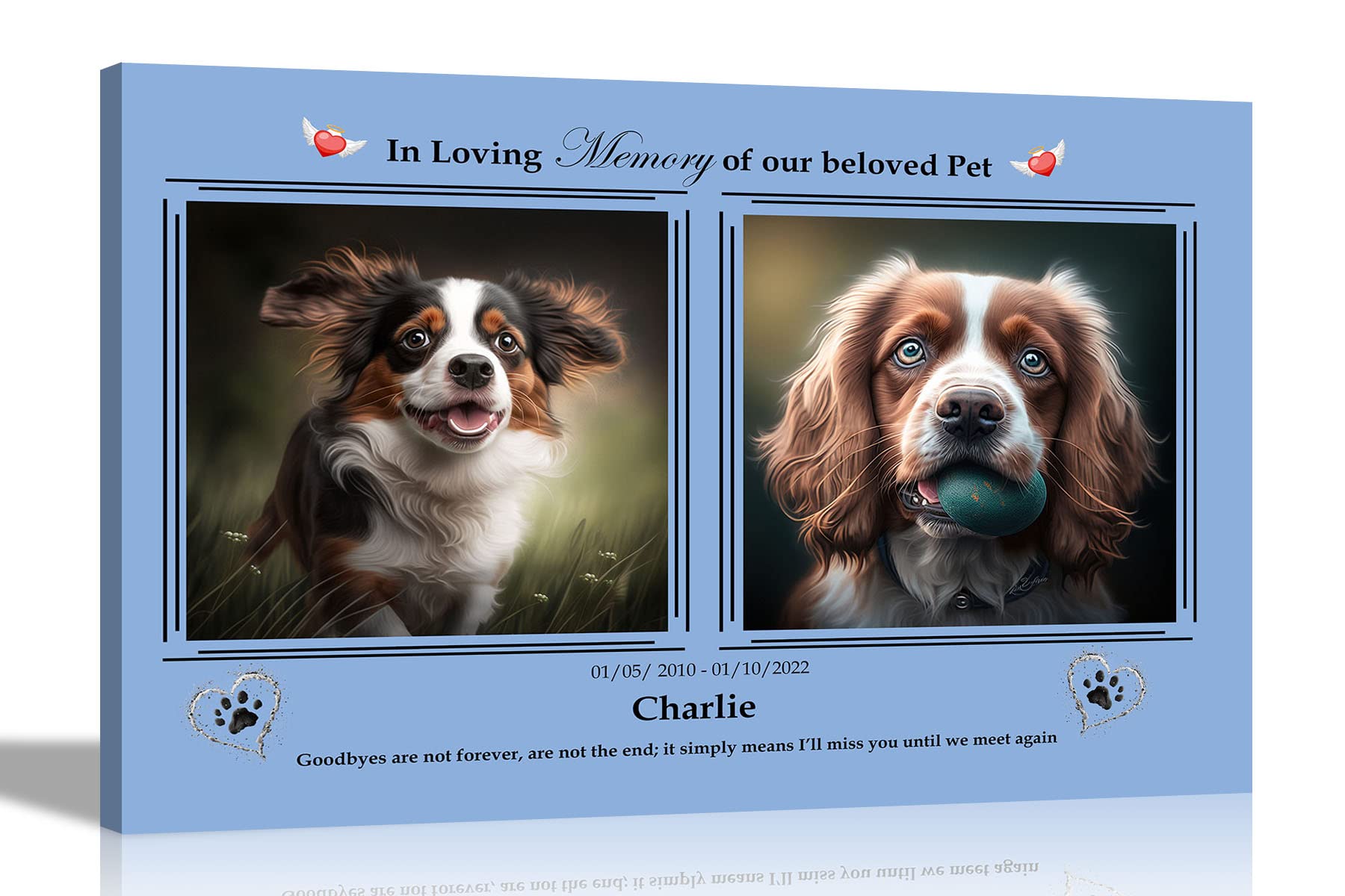 Artley Prints Blue Dog - 2 Photos Customisable Memorial Canvas Wall Art | Blue Framed Pictures | Remembrance Sympathy Gift For Pets, Birds, Cats, Dogs, Rabbits 40 X 30Cm (16 X 12 In) A3