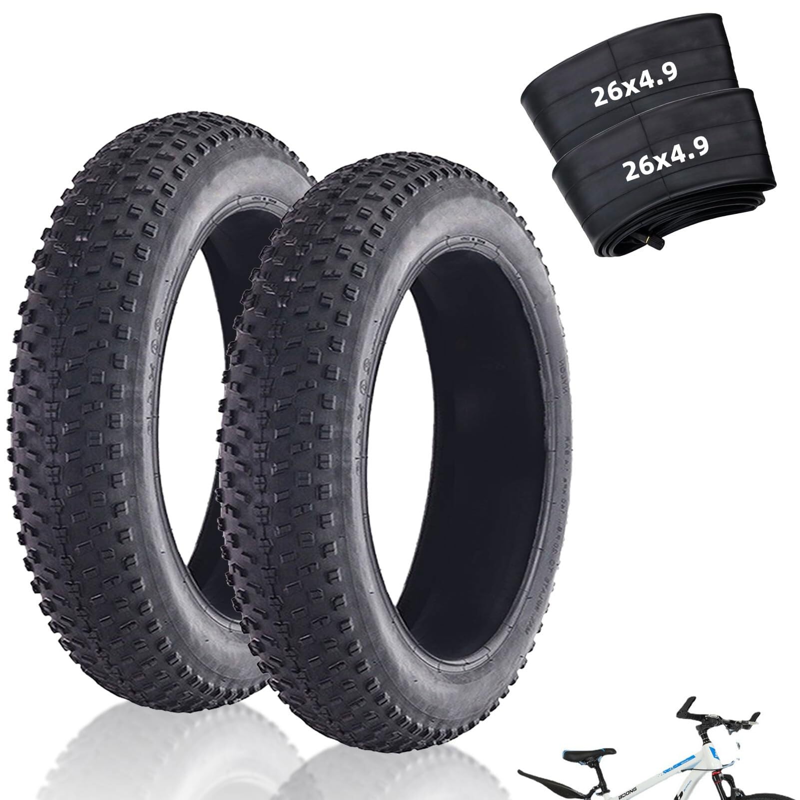 26x4.0/4.9 Pollici Pneumatici Fat Bike con Camere d'Aria for Bici Elettriche/Mountain Bike, Pneumatici Antiforatura for Tutti i Terreni (Confezione da 2)(26x4.9 in)