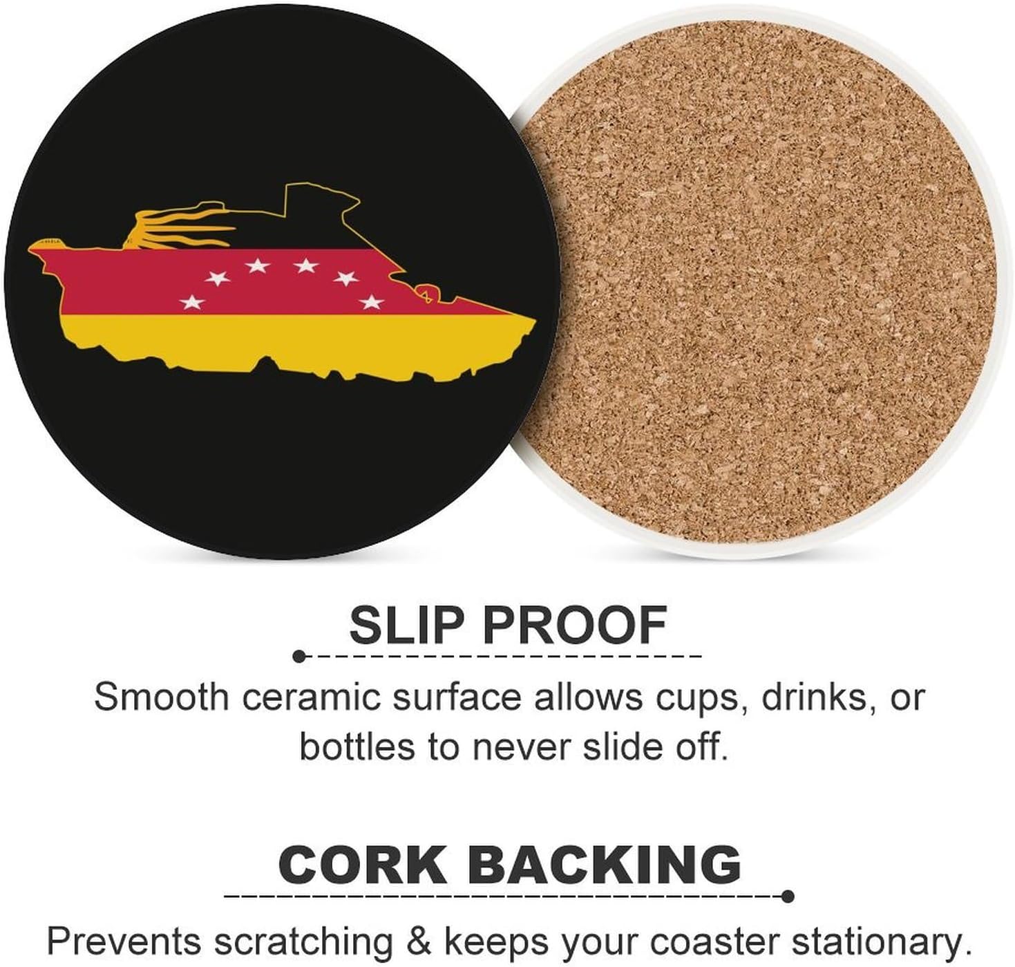 Flag Map of Miranda Round Ceramic Coasters for Drinks Absorbent Cup Holder Tabletop Protector with Cork Base