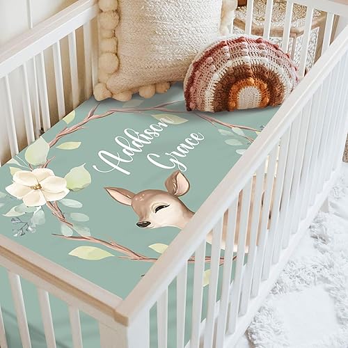 Miniatura 3 de Sábanas verdes personalizadas para cuna, sábana bajera ajustable de bebé con nombre personalizado para funda de colchón de cuna estándar, paquete de
