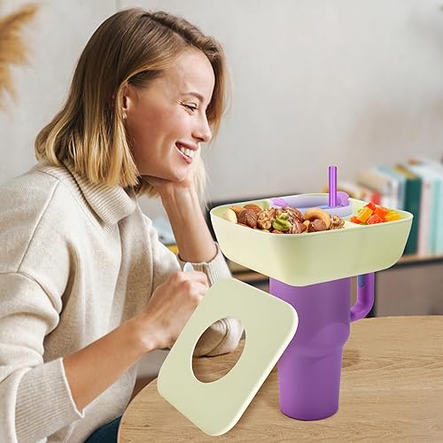 Miniatura 6 de Cuenco de aperitivos con tapa para taza Stanley de 40 onzas con asa, bandeja de silicona reutilizable para aperitivos con tapa, soporte de