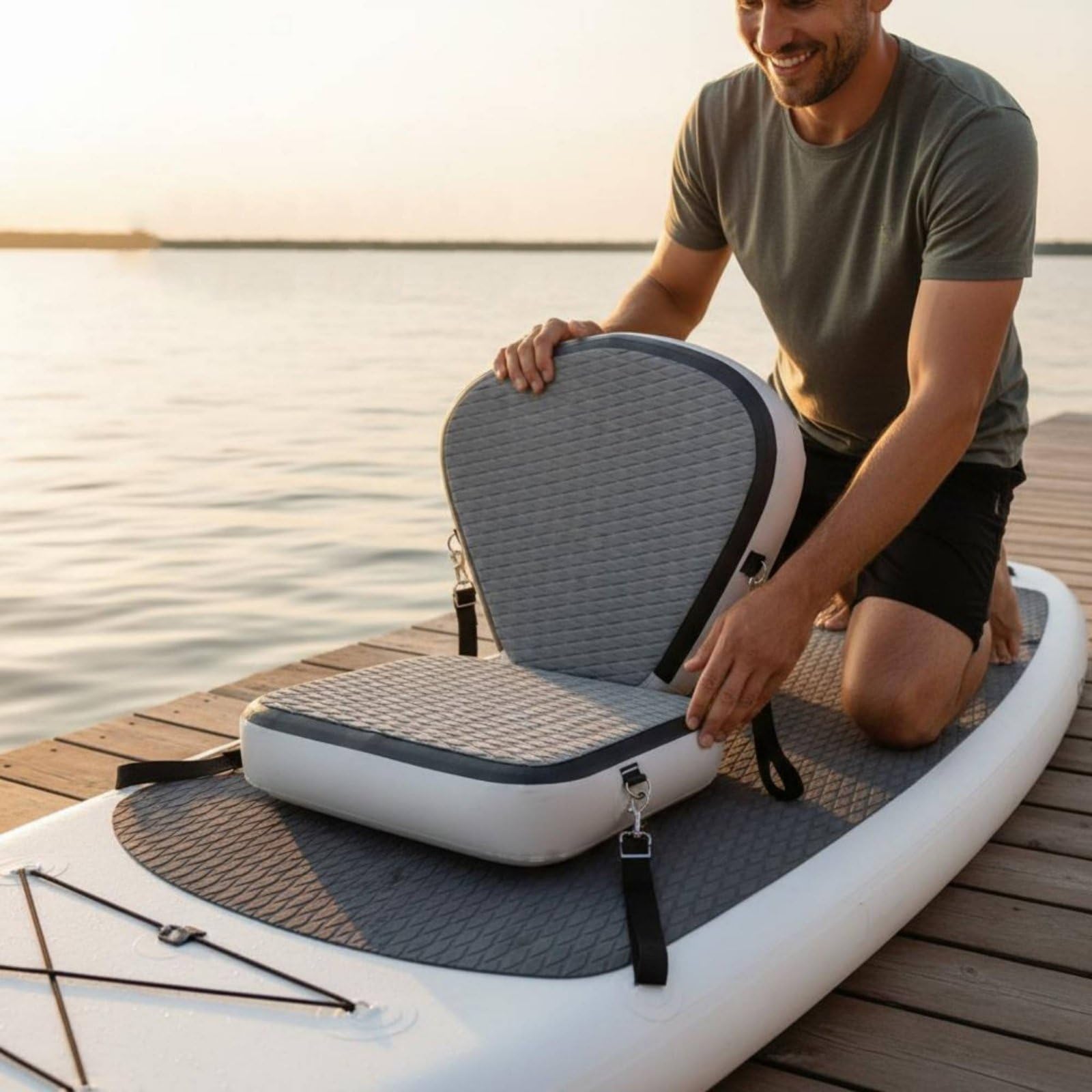 Inflatable Boat Seat Aufblasbarer Sitz Sitz Kajaksitz Sitz mit Universellem Clip System Und Abnehmbarer Rückenstütze aus PVC EVA für Kajak Freizeit Langstrecken