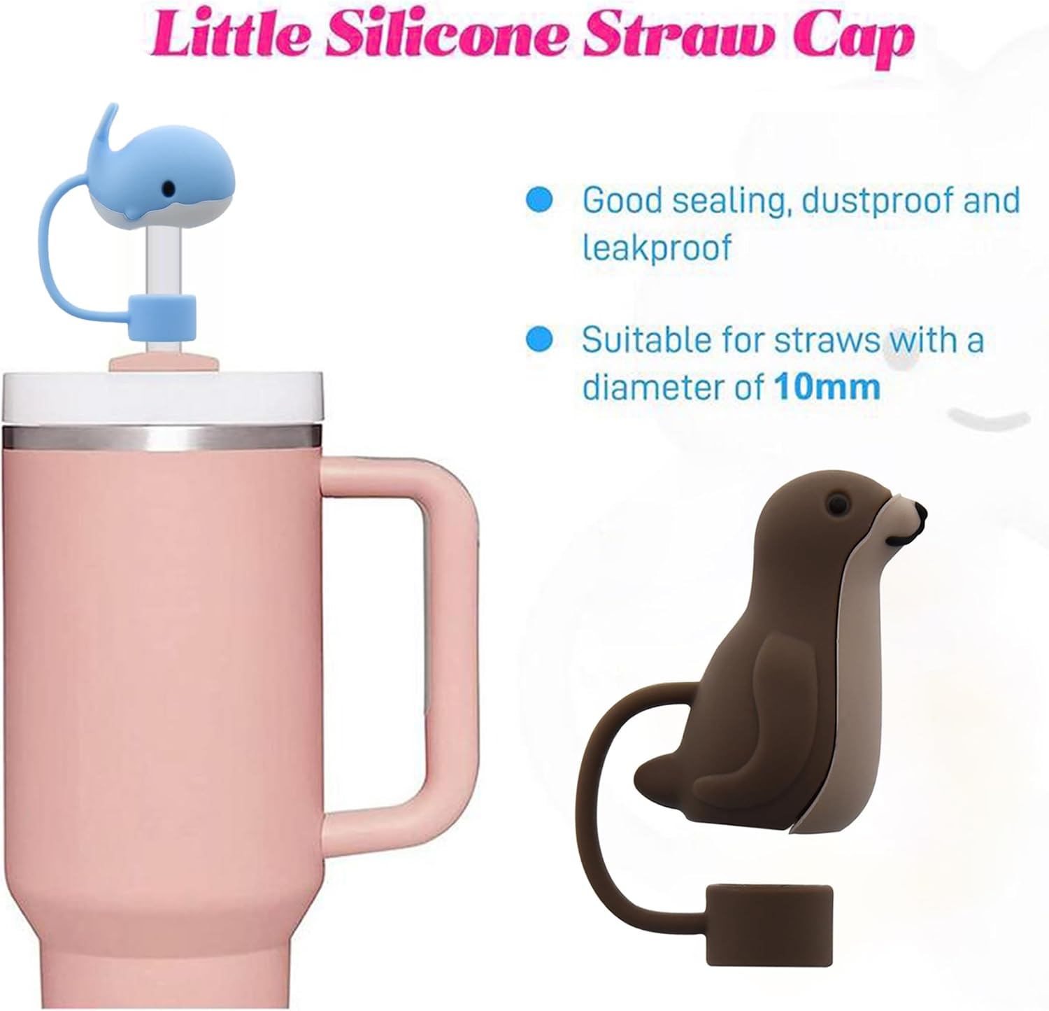 Silicone Straw Cover for 10mm Straw Covers Cap for Stanley Cup Accessories, Cute Straw Topper for Tumblers Straw Cap Stopper for Reusable Straws Tip Lids (5pcs Marine-animals-B)