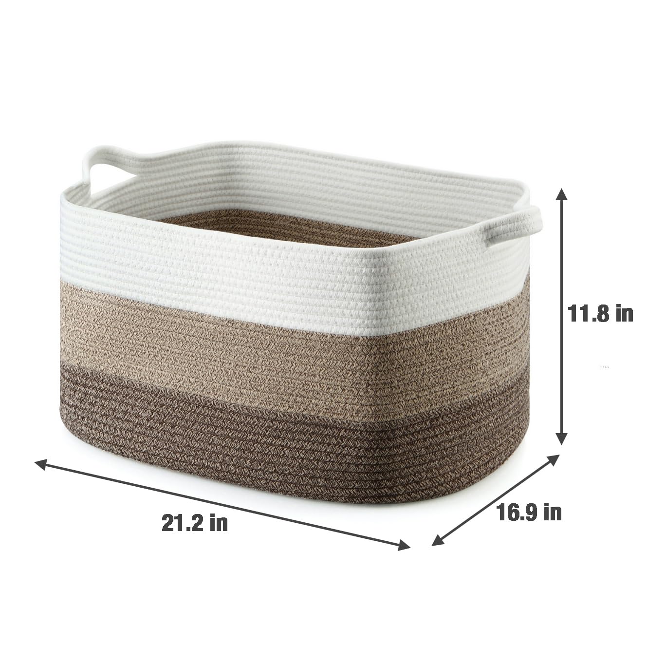 PandaEar Large Cotton Rope Basket with Handles, Rectangle Woven Storage Basket Organizer for Living Room, Blankets, Toys, Baby Nursery Laundry Baskets Toy Bin, 21.2 x 16.9 x 11.8 inches