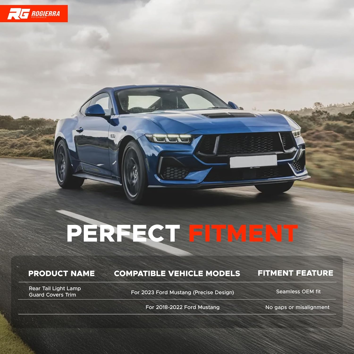 Tail Light Lamp Cover Guard Trim Frame Bezels Decoration for Ford Mustang 2018-2023 (GT/EcoBoost) – 6PCs Smoke Black PC Resin Taillight Protector