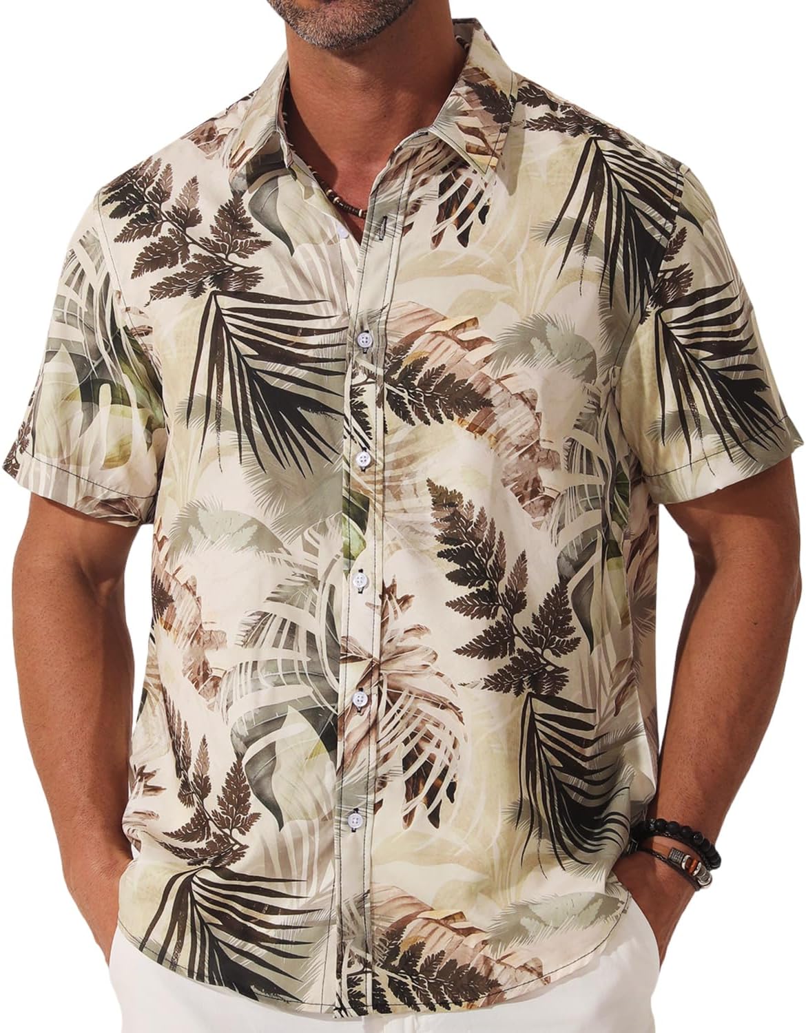 Men Hawaiian Shirt Floral Print Casual Short Sleeve Button Down Shirt Tropical Vacation Beach Tops