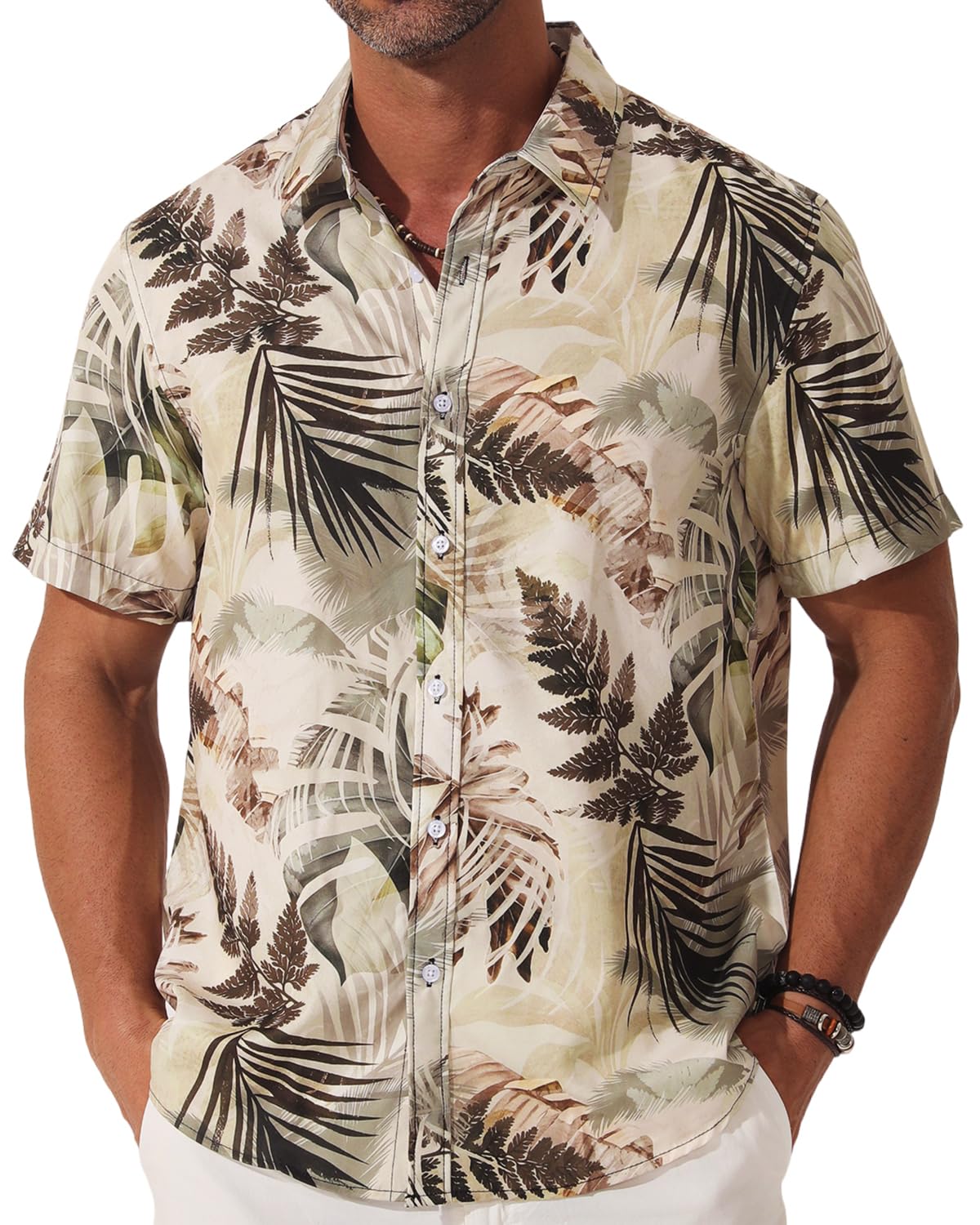 Men Hawaiian Shirt Floral Print Casual Short Sleeve Button Down Shirt Tropical Vacation Beach Tops