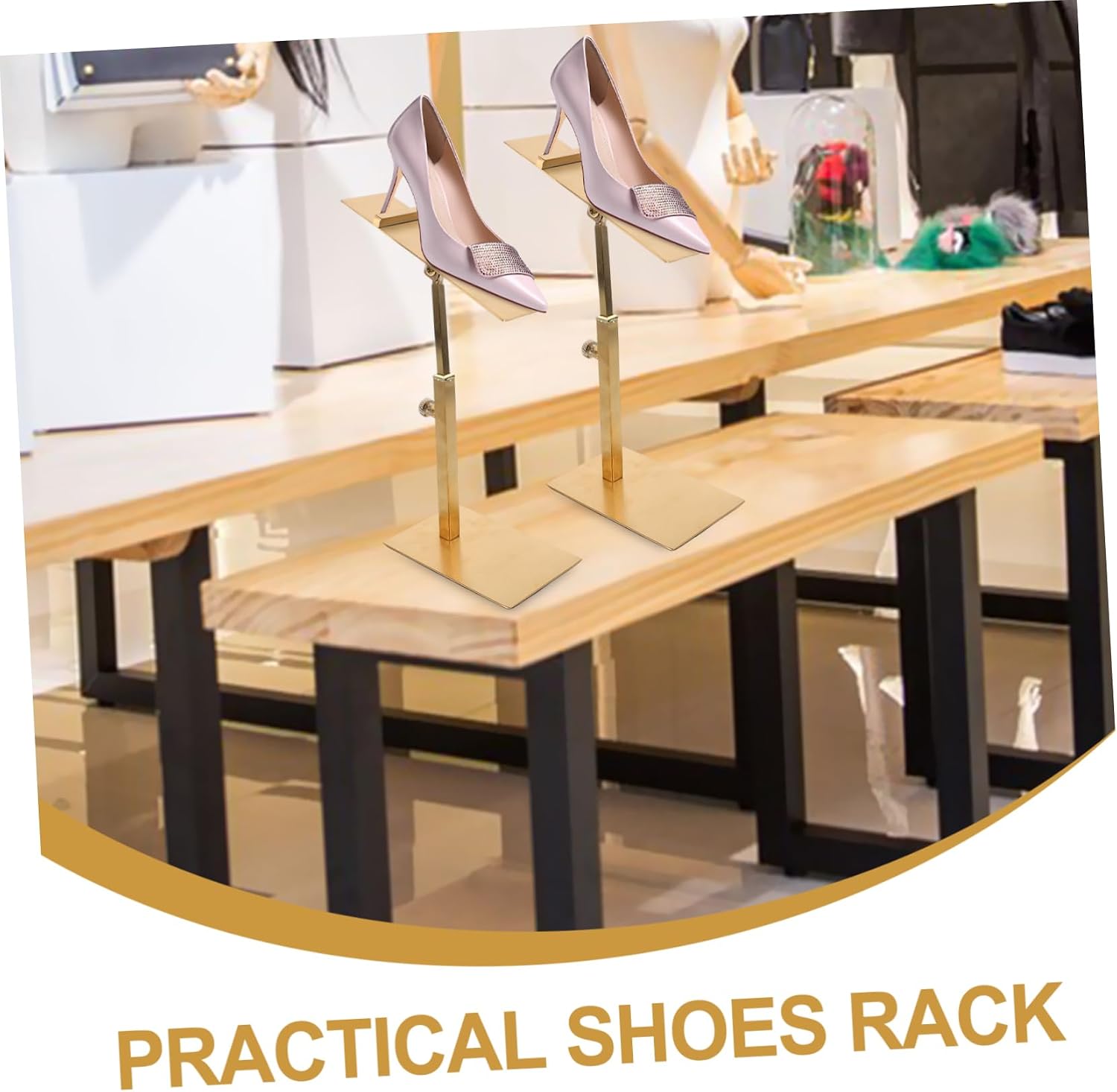 Stainless Steel Shoe Display Stand High Heel Riser for Retail Shop Adjustable Height Space-Saving Shoe Rack