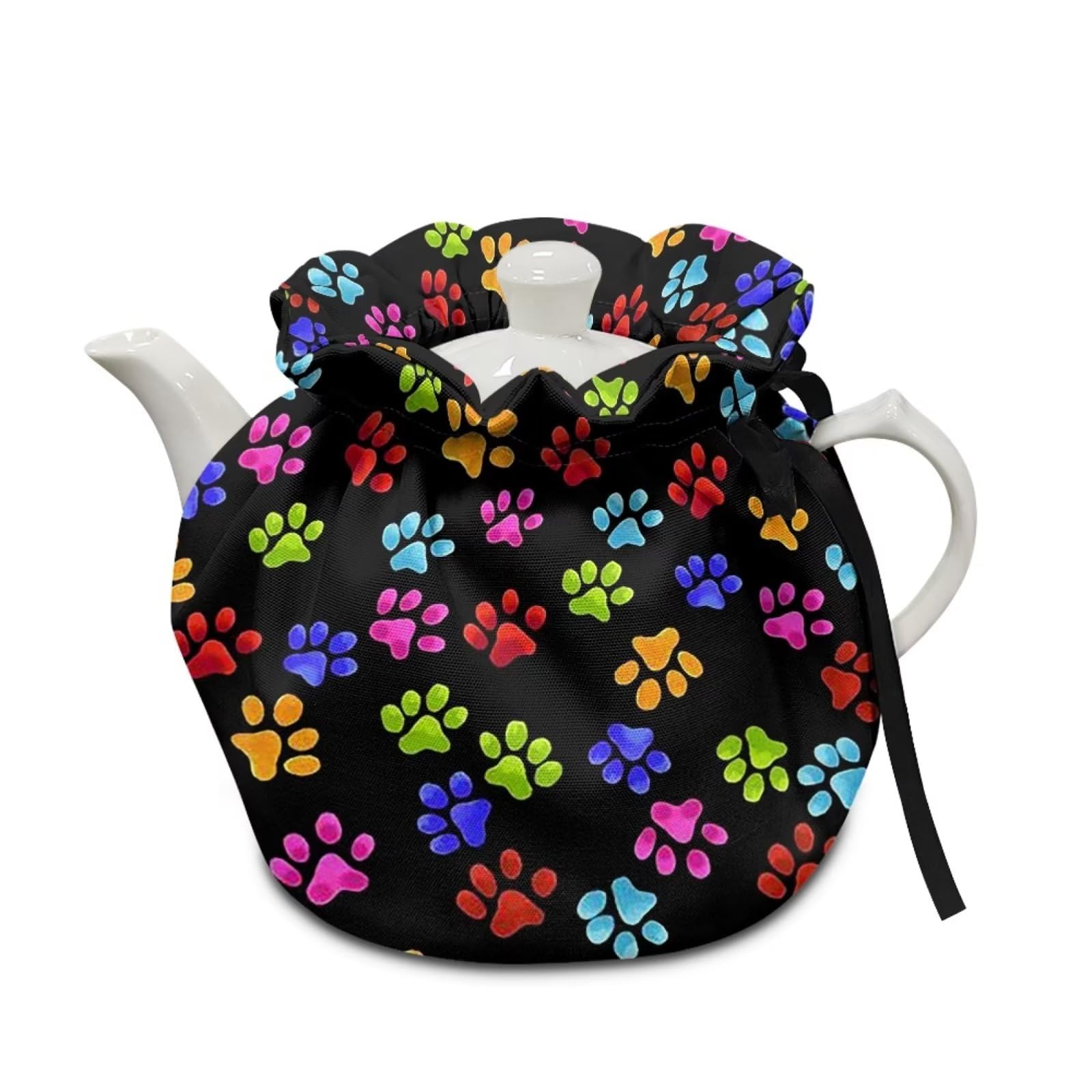 chaqlin Cute Paw Print Teapot Cover Replacement Teapot Insulation Cover Cartoon Colorful Footprint Dust Proof Teapot Cover Teapot Insulation Cover Tea Pot Cozies