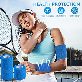 KISEER 15 Pack 2 Inch x 5 Yards Blue Self Adhesive Bandage Breathable Cohesive Bandage Wrap Rolls Elastic Self-Adherent Tape for Stretch Athletic, Sports, Wrist, Ankle
