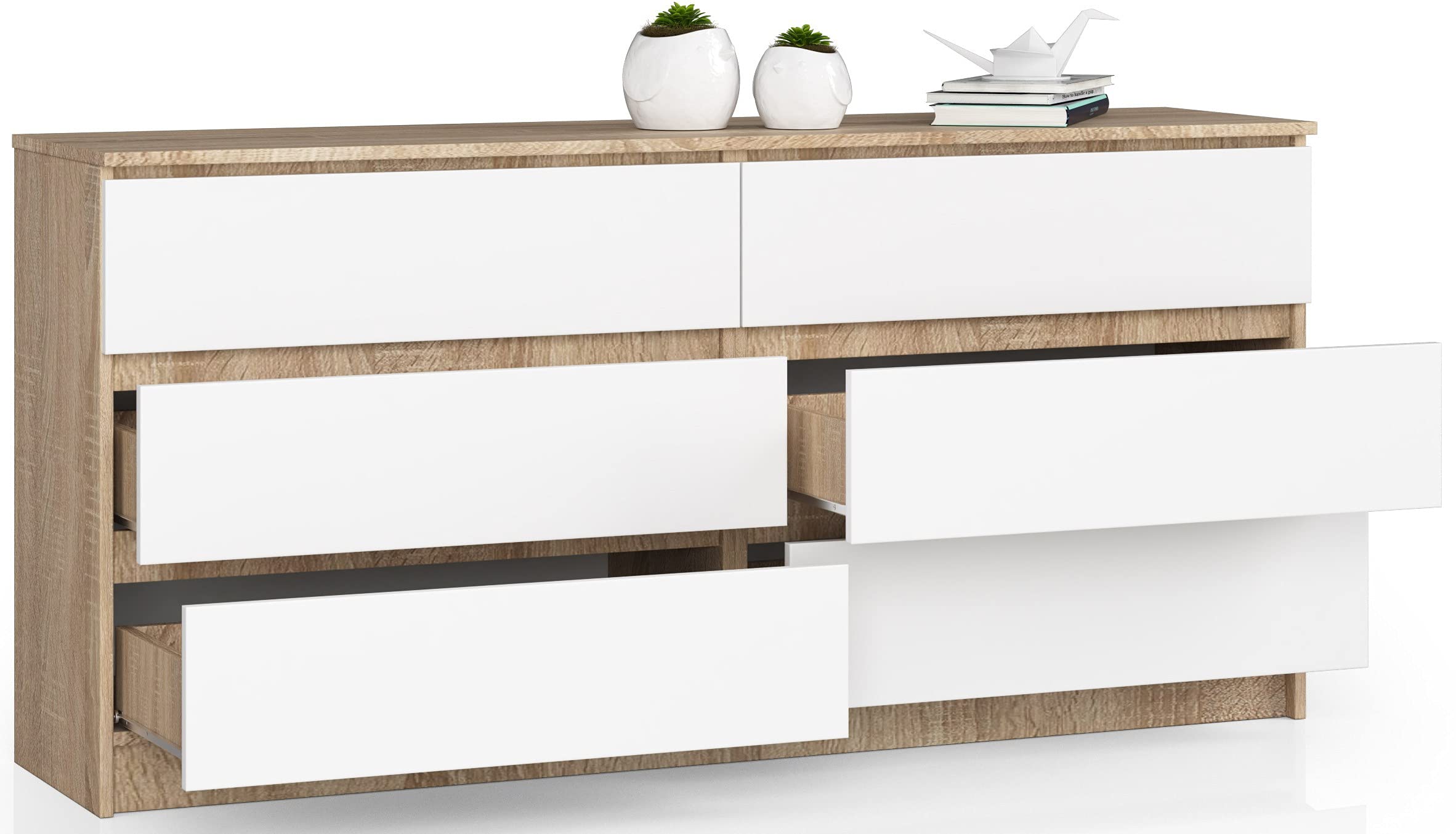AKORD Commode K-160 avec 6 Tiroirs | Commode Classique pour La Chambre, Salon | Meuble de Rangement | L160 x H77 x P40 cm, Poids 70 kg