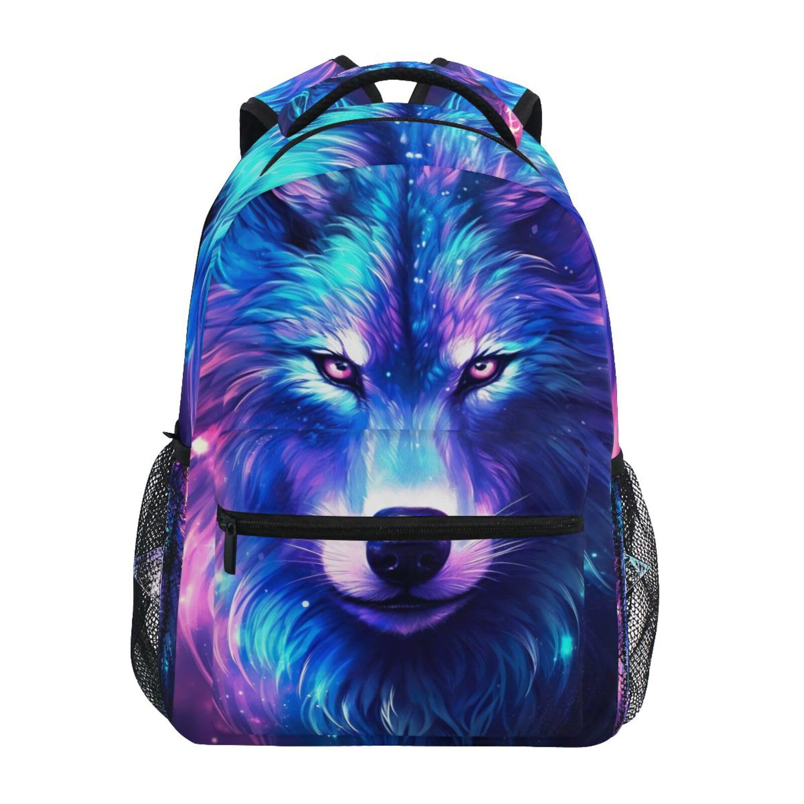 Purple Galaxy Wolf Backpack for Boys Girls Elementary School Bookbag Back Pack 202A0522