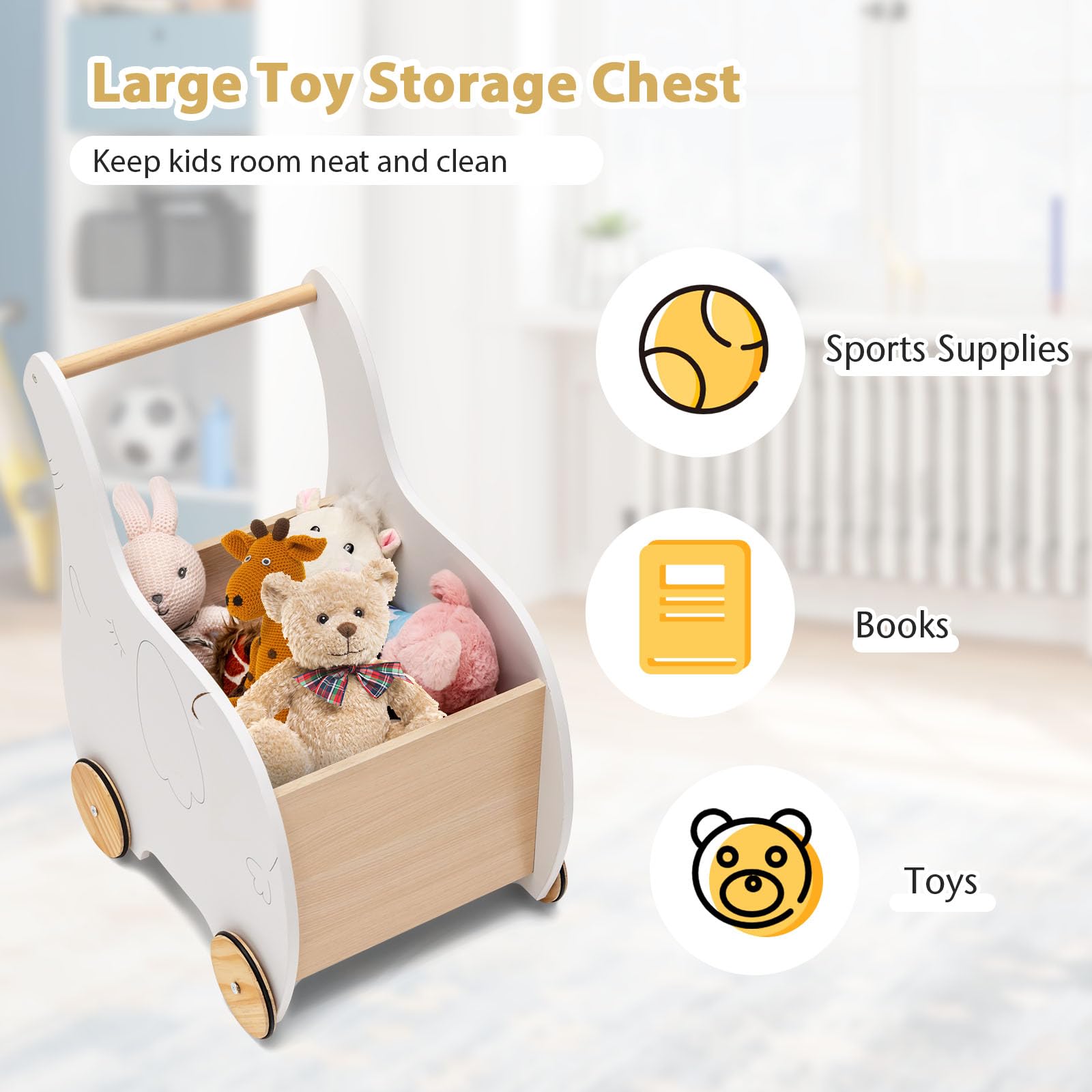 LIFEZEAL Andador para bebés, andador de madera con espacio para guardar juguetes, carrito de juguete con ruedas, cambiador para niños de 1 a 3 años