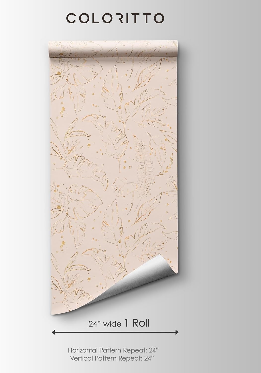 Gold Blush Tropical Wallpaper | Removable Self Adhesive Exotic Botanical Wallpaper | Tropical Peel & Stick Wallpaper (1 roll 24" W x 96" H)