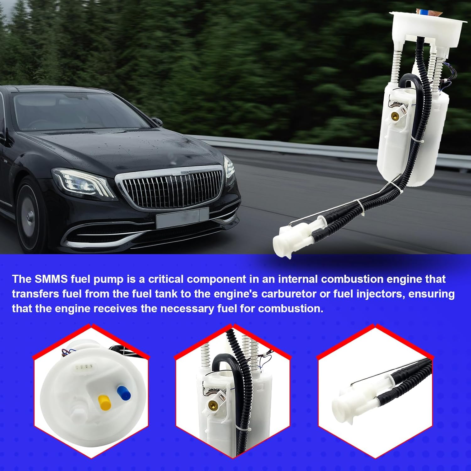 SMMS Electric Fuel Pump Module Assembly with Sending Unit for Benz Mercedes W163 ML320 ML350 ML430 ML500 ML55 AMG, 3.2L 3.7L 4.3L Replace OE 1634703594 E8389M 1634703794 1634704094 SP5051M