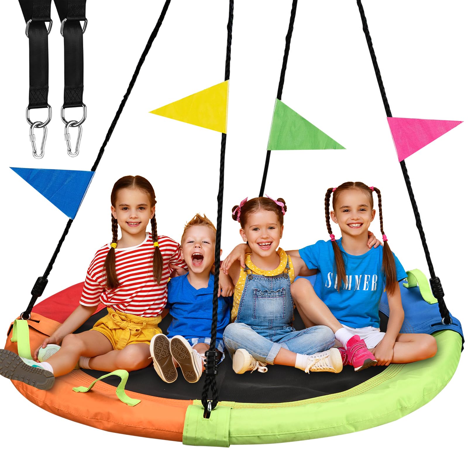 Tree Swing, Saucer Swing, 60 inch Large for Family, with Adjustable Hanging Straps, for Backyard Outdoor, Multicolor, Circle Round Disc, Gifts for