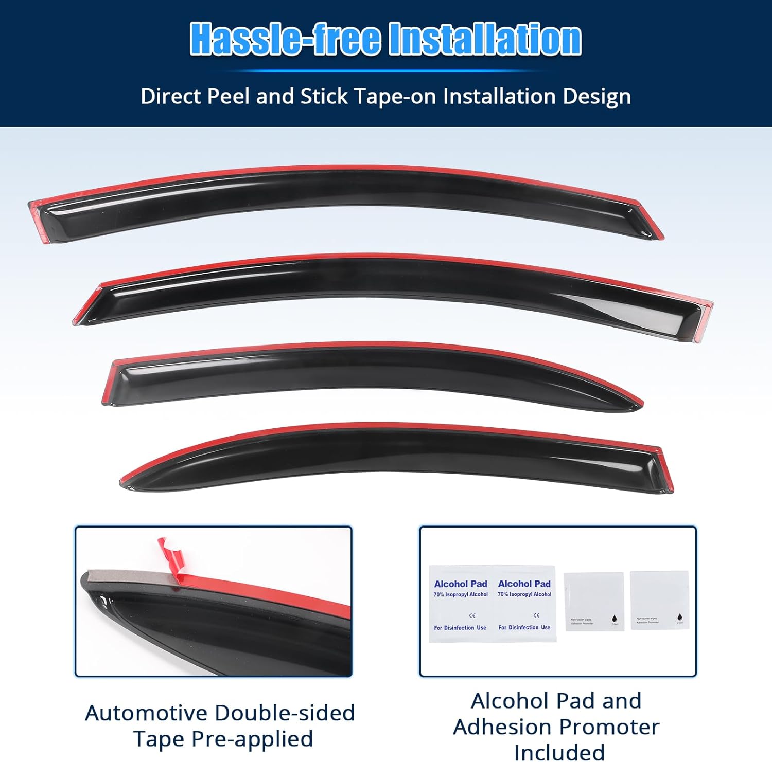 FREEMOTOR802 Tape-on Outside Mount Window Visors, Compatible with 2006-2011 Honda Civic Sedan, Side Window Wind Deflectors Sun Rain Guards Vent Visors, Slim Style Smoke Tinted Acrylic 4 Pieces