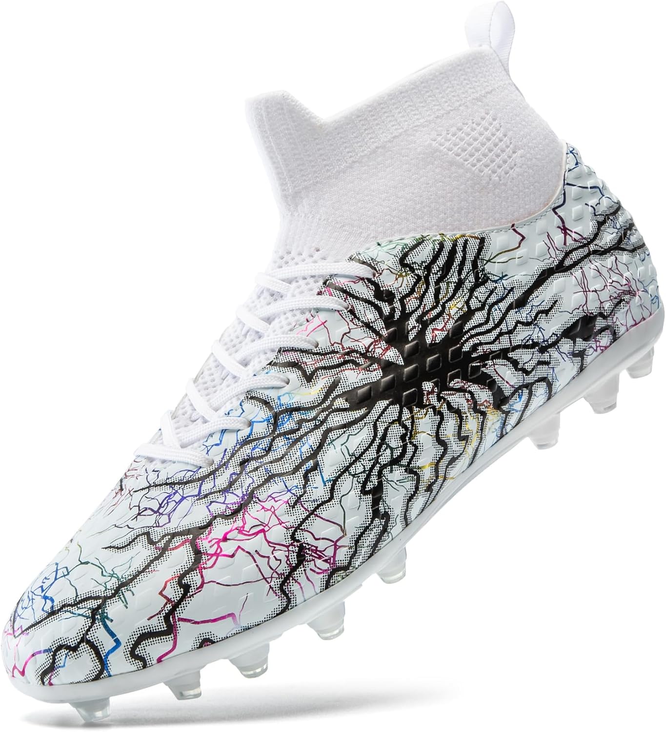 Kids Soccer Cleats Boys Girls Youth Firm Groud Cleats High Top Soccer Shoes Professional Athletic Outdoor Football Shoes for Little Kid/Big Kid